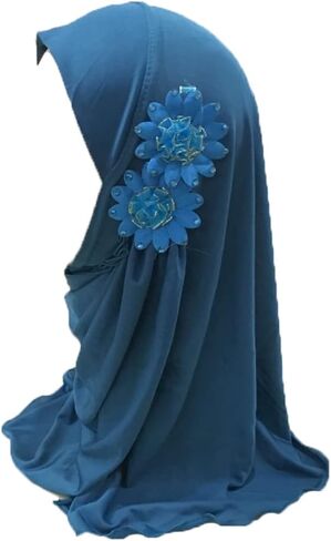 Girls Muslim Hijab Islamic Arab Scarf Shawls with Flowers Head Scarf for Girls Kids age 2-6 in Saudi Arabia