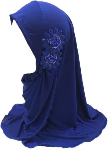 Girls Muslim Hijab Islamic Arab Scarf Shawls with Flowers Head Scarf for Girls Kids age 2-6 in Saudi Arabia