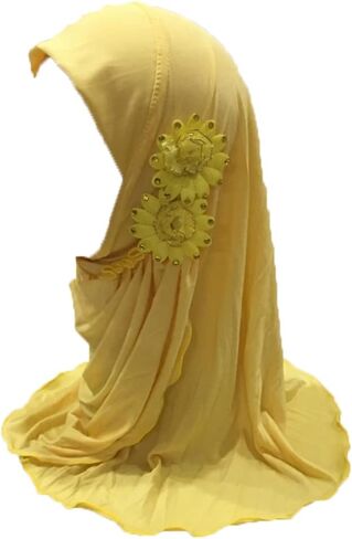 Girls Muslim Hijab Islamic Arab Scarf Shawls with Flowers Head Scarf for Girls Kids age 2-6 in Saudi Arabia