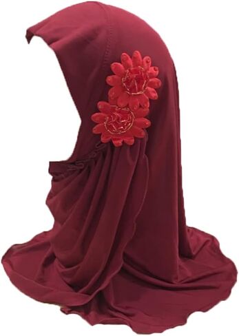 Girls Muslim Hijab Islamic Arab Scarf Shawls with Flowers Head Scarf for Girls Kids age 2-6 in Saudi Arabia