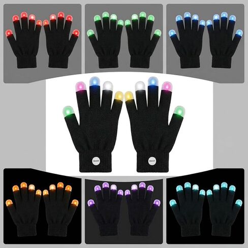 Black Light Show LED Gloves with Color Changing Light Up Fingertips, Flashing Sensory Toys for Autism, Cool Party Gifts for Kids Teens Adults in Kuwait