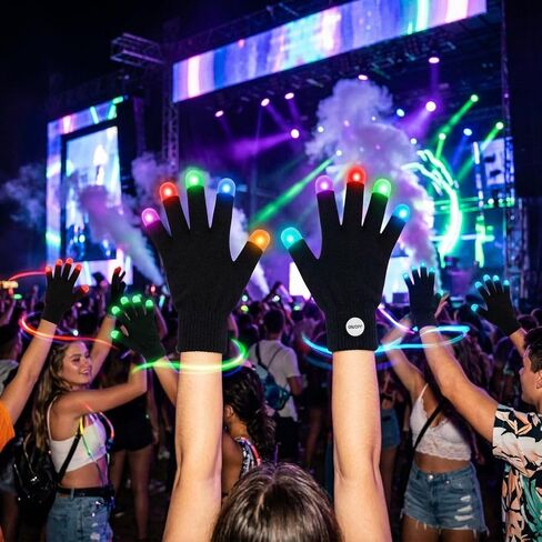 Black Light Show LED Gloves with Color Changing Light Up Fingertips, Flashing Sensory Toys for Autism, Cool Party Gifts for Kids Teens Adults in Kuwait