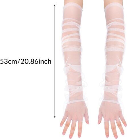 Long White Tulle Gloves for Women – 1 Pair Elbow-Length Bridal Fingerless Gloves, Soft Sheer Mesh Gloves for Wedding, Prom, Ball, and Vintage Costume Accessories in Kuwait