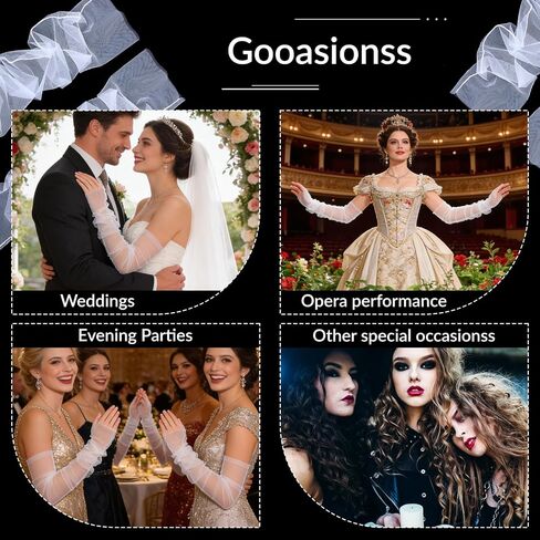 Long White Tulle Gloves for Women – 1 Pair Elbow-Length Bridal Fingerless Gloves, Soft Sheer Mesh Gloves for Wedding, Prom, Ball, and Vintage Costume Accessories in Kuwait