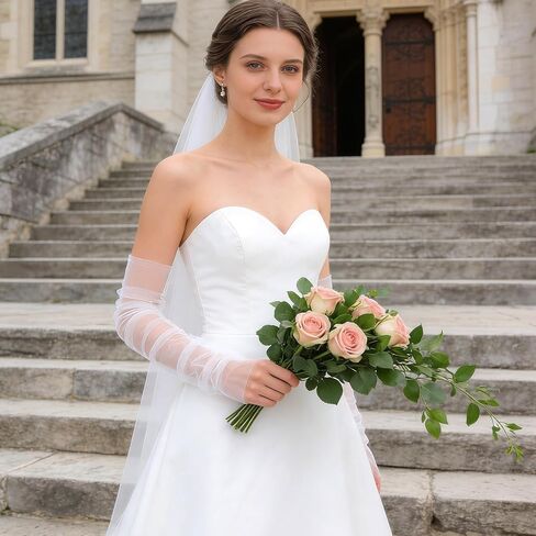 Long White Tulle Gloves for Women – 1 Pair Elbow-Length Bridal Fingerless Gloves, Soft Sheer Mesh Gloves for Wedding, Prom, Ball, and Vintage Costume Accessories in Kuwait