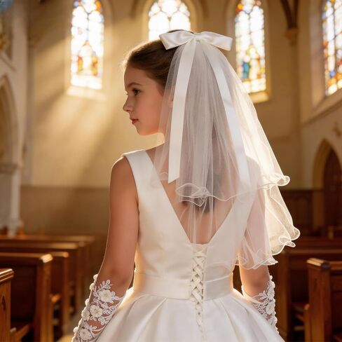 2 Pcs First Communion Veil and Gloves Set for Girls 1st Holy Communion Accessories for Kids Wedding Party Costume in Saudi Arabia