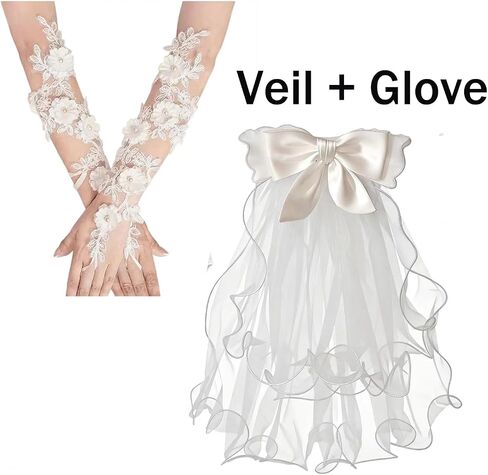2 Pcs First Communion Veil and Gloves Set for Girls 1st Holy Communion Accessories for Kids Wedding Party Costume in Saudi Arabia
