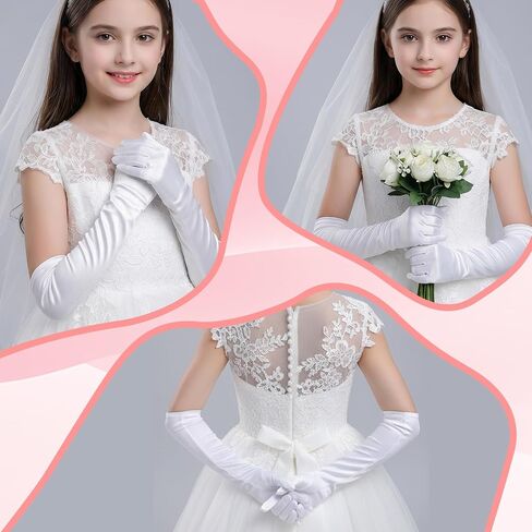 White Princess Gloves for Little Girls Kids White Long Satin Gloves Princess Dress Up Glove for First Holy Communion Halloween Birthday Wedding Costume Party Glove for 3 4 5 6 Year Old Toddler Girls in Kuwait
