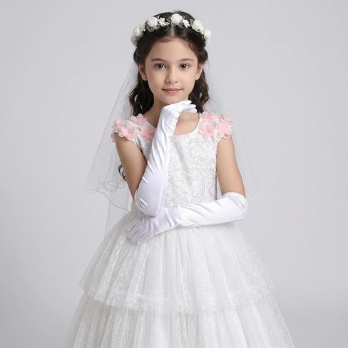 White Princess Gloves for Little Girls Kids White Long Satin Gloves Princess Dress Up Glove for First Holy Communion Halloween Birthday Wedding Costume Party Glove for 3 4 5 6 Year Old Toddler Girls in Kuwait