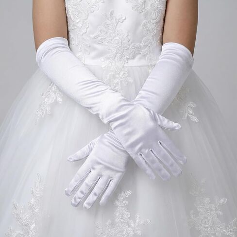 White Princess Gloves for Little Girls Kids White Long Satin Gloves Princess Dress Up Glove for First Holy Communion Halloween Birthday Wedding Costume Party Glove for 3 4 5 6 Year Old Toddler Girls in Kuwait