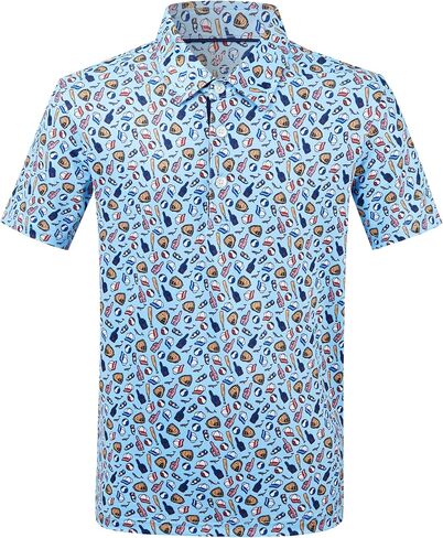Boys Polo Shirt Short Sleeve Performance Dry Fit Stretch Funny Print Active Casual Collared Golf Shirts for Boy in Kuwait