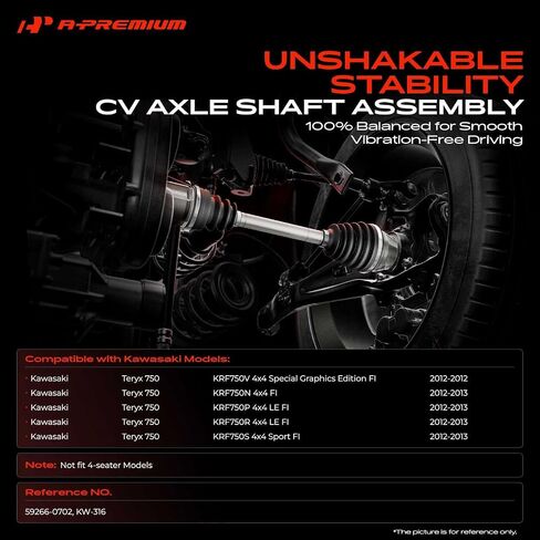 A-Premium CV Axle Shaft Assembly - Compatible with Kawasaki Teryx 750 2012 2013, not fit 4-seater Models - Rear Left or Right, Replace# 59266-0702 in Saudi Arabia