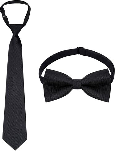 Fengek 2Pcs Boys Pre-Tied Tie & Bow Tie Set - Adjustable Stripe Necktie & Bowtie for Kids, School Uniform & Formal Wear in Kuwait