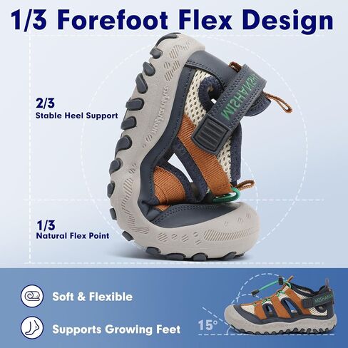 Mishansha Kids Outdoor Sport Sandals Closed Toe Adjustable Boys Girls Hiking Sandals Non-Slip Quick-Dry Water Sandal for Toddler Little Kid Big Kid in Saudi Arabia