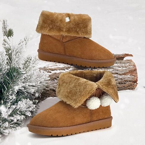 sharllen Girls Winter Boots Warm Toddler Snow Boots Cozy Fuzzy Kids Ankle Boots Boys Outdoor Fashion Booties Shoes for Little Big Kid in Saudi Arabia