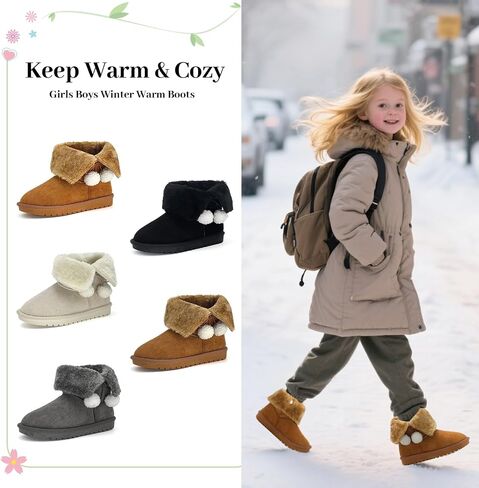 sharllen Girls Winter Boots Warm Toddler Snow Boots Cozy Fuzzy Kids Ankle Boots Boys Outdoor Fashion Booties Shoes for Little Big Kid in Saudi Arabia