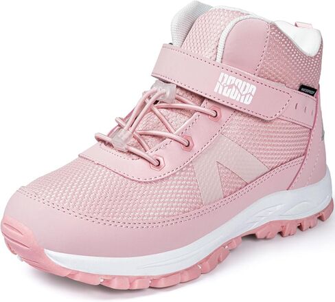 R CORD Hook and Loop with Drawstring Kids Hiking Boots Waterproof Outdoor Footwear for Girls, Anti Slip Sole Protective Toe Cap, Ankle Support for Rocky Trails, Breathable Camping Shoes with Dual Closure System in Kuwait
