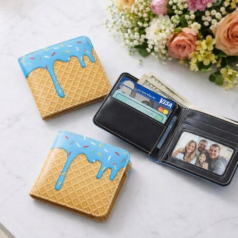 Hsei 3 Pcs Baseball Ice Cream Drip Wallets Youth Baseball Ice Cream Drip Party Favors PU Leather Bifold Teen Wallet with ID Window, Slim Credit Card Cash Holder, Birthday Travel Gifts for Sports Team in Kuwait