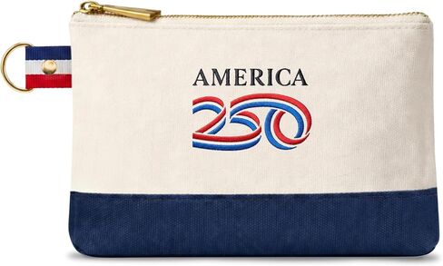 America 250 - We The People - Canvas Pouch Bag – Officially Licensed Commemorative 250th Anniversary – Durable Canvas, Gold Zipper, Navy Bottom, Compact Essentials Organizer in Saudi Arabia
