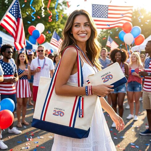 America 250 - We The People - Canvas Pouch Bag – Officially Licensed Commemorative 250th Anniversary – Durable Canvas, Gold Zipper, Navy Bottom, Compact Essentials Organizer in Saudi Arabia