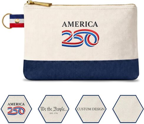 America 250 - We The People - Canvas Pouch Bag – Officially Licensed Commemorative 250th Anniversary – Durable Canvas, Gold Zipper, Navy Bottom, Compact Essentials Organizer in Saudi Arabia