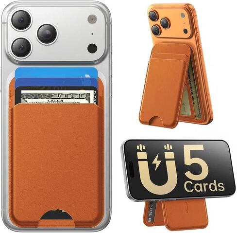 for MagSafe Wallet with Stand, 5 Card Holder, Slim Leather Magnetic Wallet for iPhone 17/16/15/14/13/12 Pro Max Plus Air Series, 3 Card Slots & 1 Cash Slot,Brown in Saudi Arabia