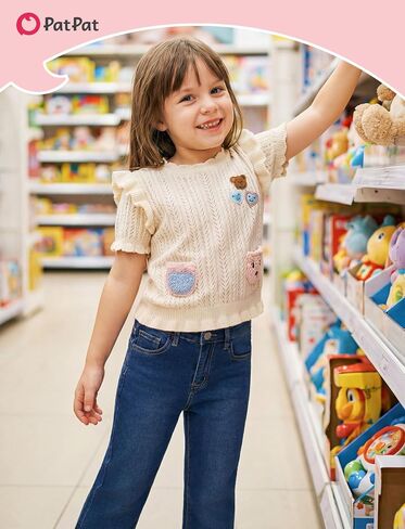 PATPAT Girls Bootcut Jeans 5-14 Years, Stretch Denim Pants with Mid-Rise Elastic Waist in Kuwait