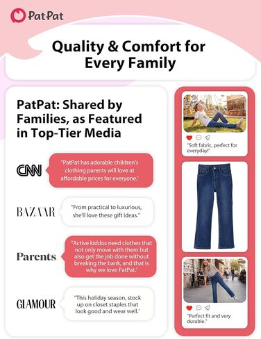 PATPAT Girls Bootcut Jeans 5-14 Years, Stretch Denim Pants with Mid-Rise Elastic Waist in Kuwait