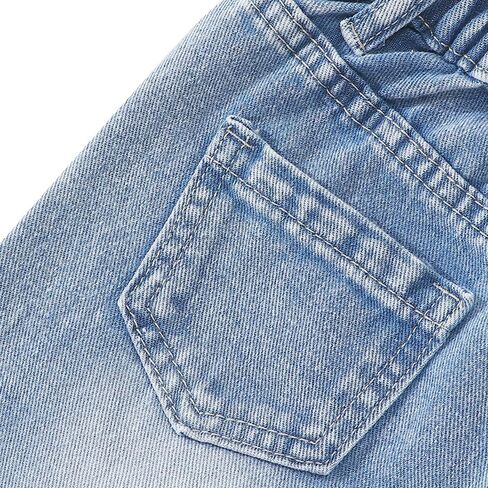 Nivne Tco Toddler Girls Jeans Straight Leg with Cute Heart Patches, Casual 5-Pocket Elastic Waist Blue Denim Pants in Kuwait