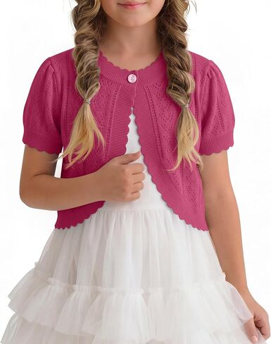 Halfchet Girl's Short Sleeve Button Cardigan Open Front Shrug Cropped Elegant Bolero Shawl Dress Sweater 5-14 Years in Kuwait