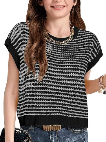 Seiciviy Girls Summer Cute Tops School Picture Day Teen Tween Sweater Vest Striped Short Sleeve Trendy Knit Outfits in Kuwait