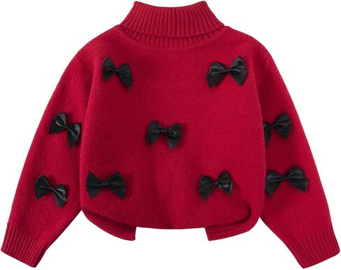 Girls Turtleneck Sweater Bowknot Knit Long Sleeve Holiday Pullover Top in Kuwait