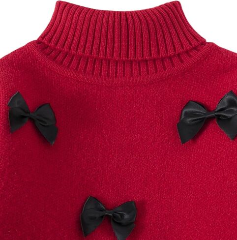 Girls Turtleneck Sweater Bowknot Knit Long Sleeve Holiday Pullover Top in Kuwait