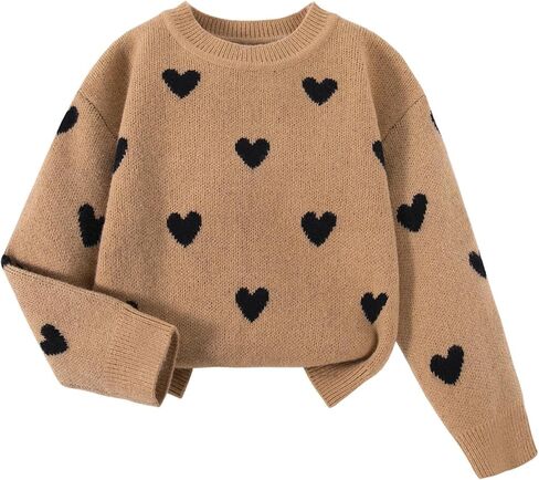 Girls Heart Sweater Cute Long Sleeve Knit Pullover Crewneck Fall Winter Top in Kuwait