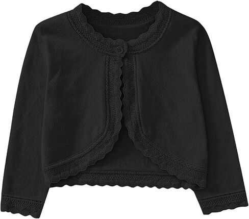 Girls Bolero Cardigan Shrug for Dresses, Long Sleeve Button Knit Cropped Sweater with Scalloped Trim in Kuwait