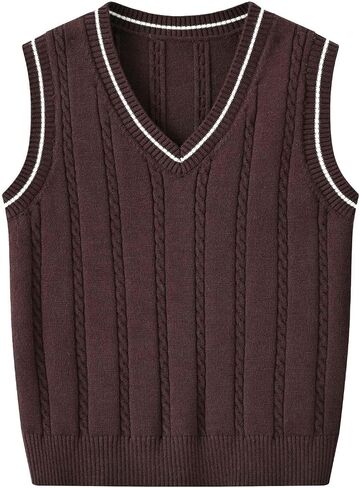 Boys and Toddler's V-Neck Cable Knit Sweater Vest Kids Girls Sleeveless Pullover School Uniform Sweater Vest Fall Clothes in Kuwait