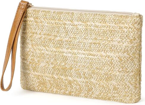 Clothirily Straw Purse Bag for Women Bohemian Handbag with Zipper Wristlet, Straw Clutch Womens Beach Clutch Purse for Summer in Kuwait