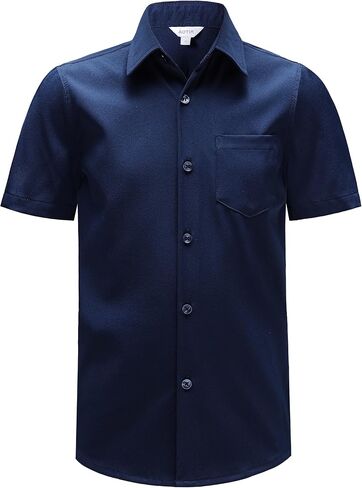 Boys Stretch Wrinkle Free Dress Shirts Button Down Shirt Short Sleeve Formal School Uniform Shirts in Kuwait
