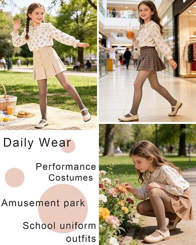 VINICUNCA Girls Fake Translucent Tights, School Uniform Leggings Under Dress Dance Stockings for Kids in Kuwait