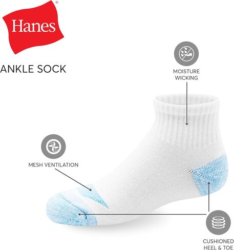 Hanes Girls' Socks, Cool Comfort Moisture-wicking Socks, Ankle & No Show, Ez Sort, Multi Pack in Kuwait