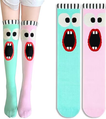 SFGHOUSE 2 Pairs Fun Socks for Girls Knee High Socks Long Kids Funny Boot Cute Child Socks in Kuwait