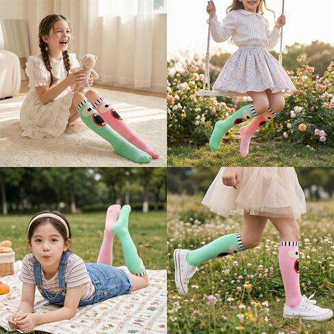 SFGHOUSE 2 Pairs Fun Socks for Girls Knee High Socks Long Kids Funny Boot Cute Child Socks in Kuwait