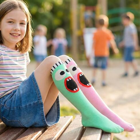 SFGHOUSE 2 Pairs Fun Socks for Girls Knee High Socks Long Kids Funny Boot Cute Child Socks in Kuwait