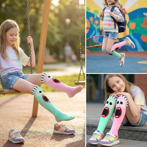 SFGHOUSE 2 Pairs Fun Socks for Girls Knee High Socks Long Kids Funny Boot Cute Child Socks in Kuwait
