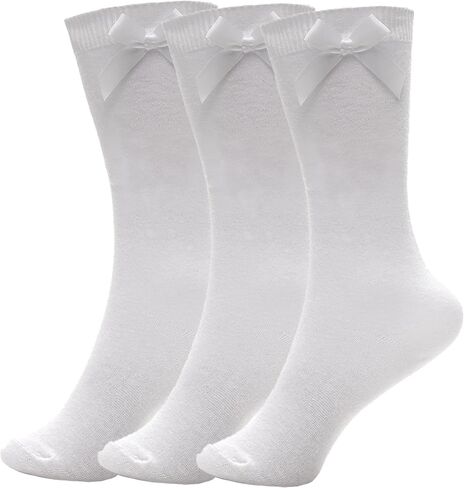 A2Z 4 Kids Girls Plain Knee High Socks With Ribbon Bow Pack of 3 Classic Comfortable Kids Cotton Socks for School Footwear in Kuwait