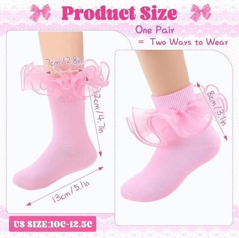 4Pcs Girls Big Ruffle Socks Frilly Lace Ankle Dress Socks Double-Layer Cute Dance Lolita Princess Kids in Kuwait