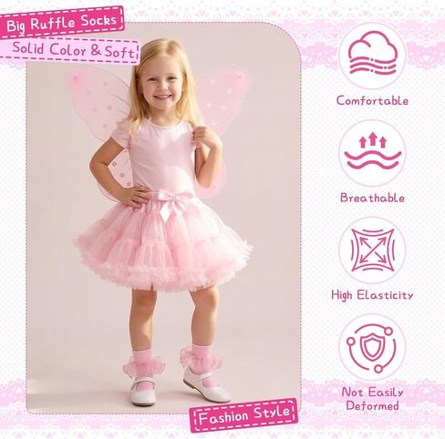4Pcs Girls Big Ruffle Socks Frilly Lace Ankle Dress Socks Double-Layer Cute Dance Lolita Princess Kids in Kuwait