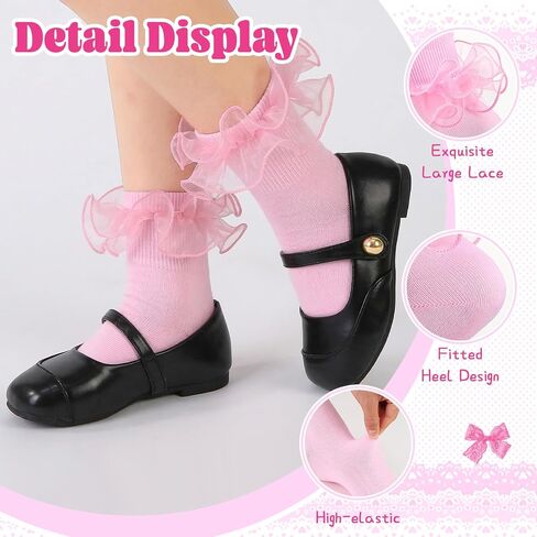 4Pcs Girls Big Ruffle Socks Frilly Lace Ankle Dress Socks Double-Layer Cute Dance Lolita Princess Kids in Kuwait