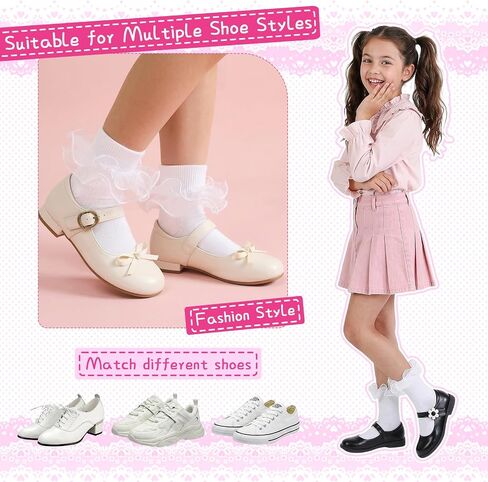 4Pcs Girls Big Ruffle Socks Frilly Lace Ankle Dress Socks Double-Layer Cute Dance Lolita Princess Kids in Kuwait