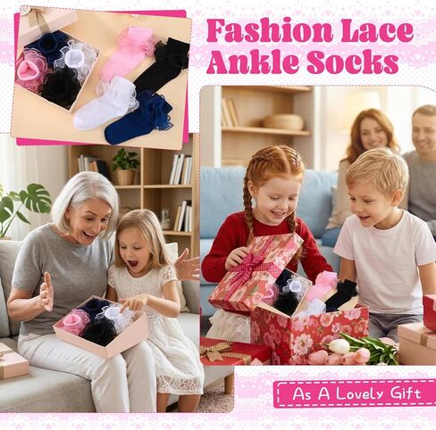 4Pcs Girls Big Ruffle Socks Frilly Lace Ankle Dress Socks Double-Layer Cute Dance Lolita Princess Kids in Kuwait